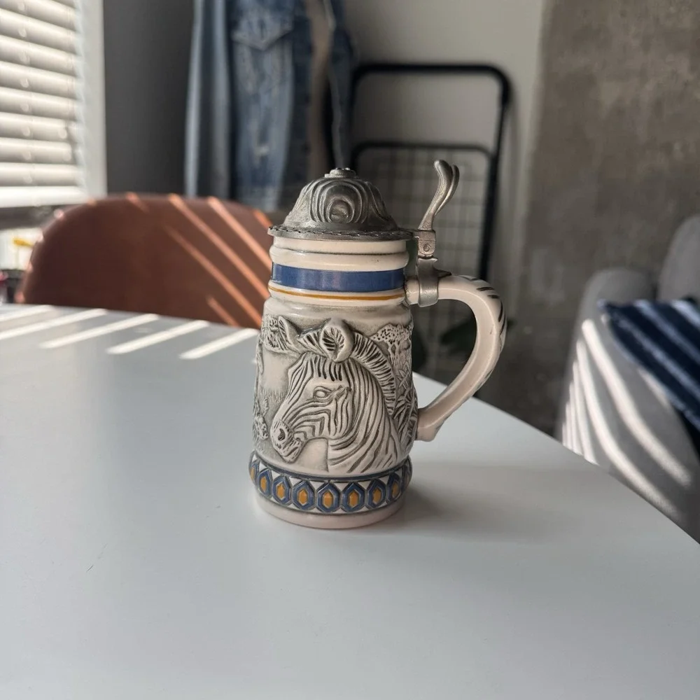 Avon Collectible Endangered Species Mountain Zebra Lidded Mini Stein